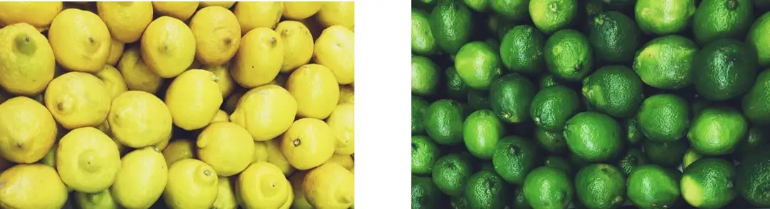 Una foto con limas y otra con limones