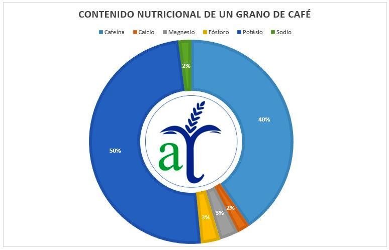 Gráfico de torta del contenido nutricional de un grano de café