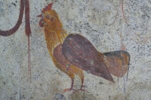 Una pintura de un pollo