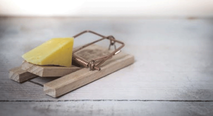 Una trampa de ratón con un pedazo de queso