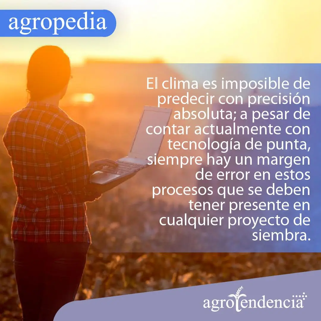 Clima agricultura y siembra - Persona parada con una laptop para predecir el clima en una siembra al atardecer