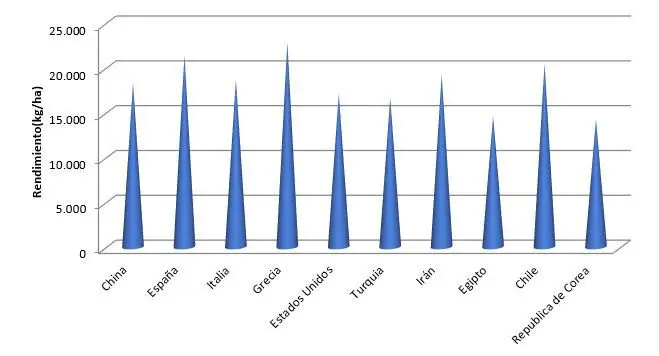 Grafica de principales países productores de durazno