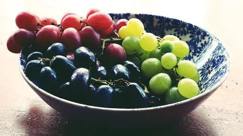 uvas-variedades-mercado taza con frutos de uvas de varios colores