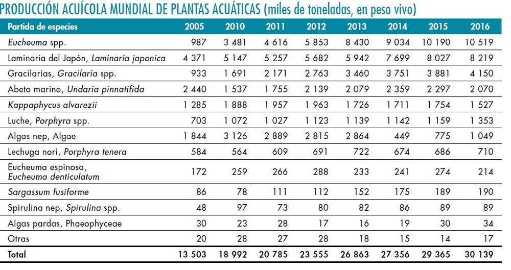 produccion mundial de plantas acuaticas