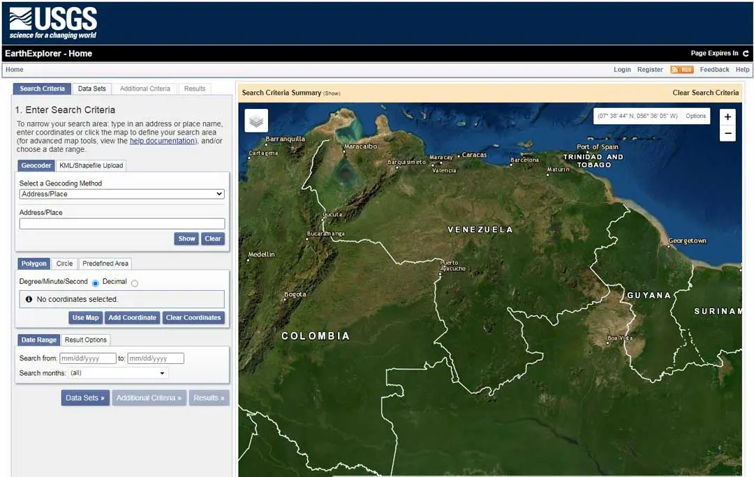 Portal de USGS para adquirir imágenes satelitales