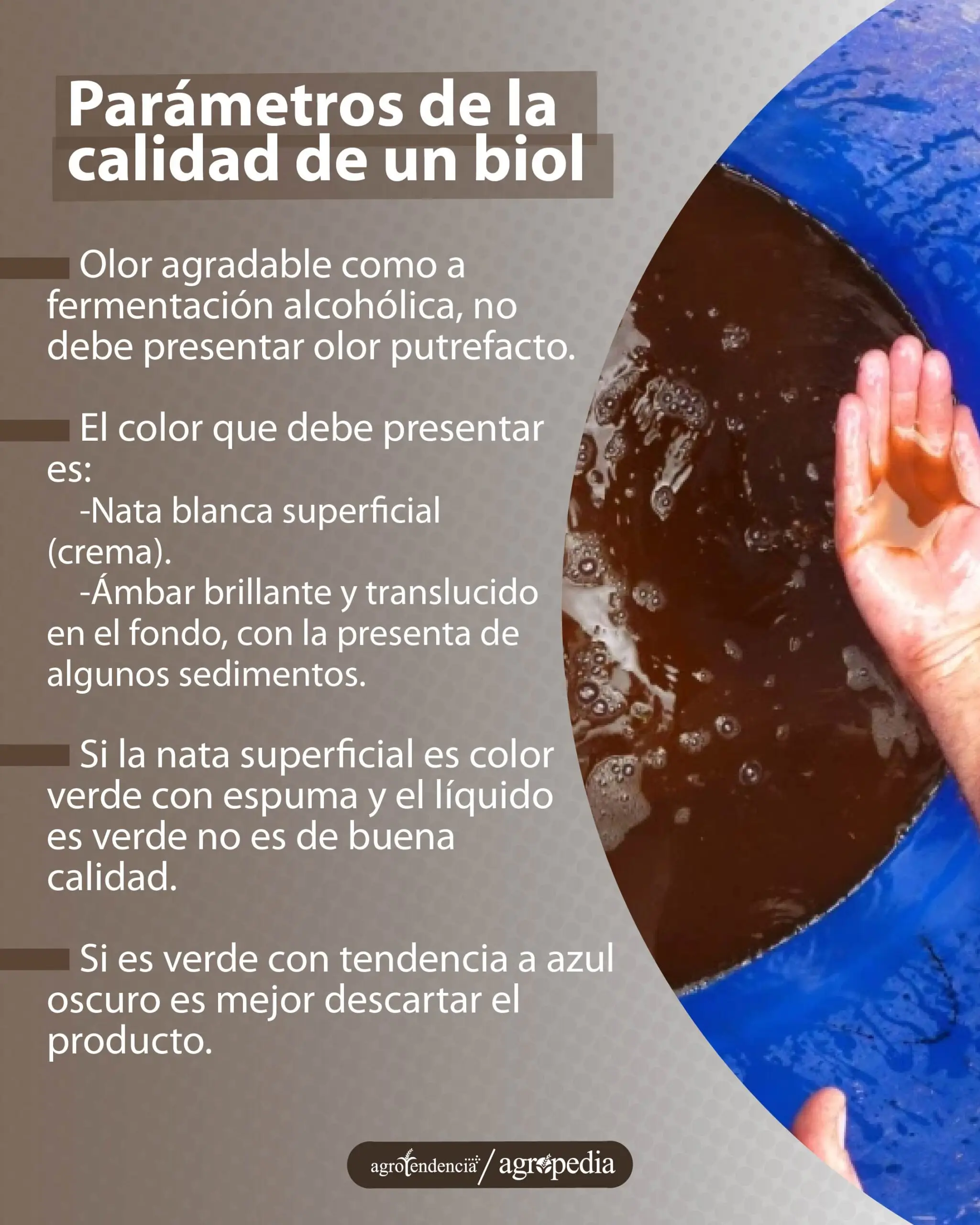 mano sacando un poco de biol de un tanque azul