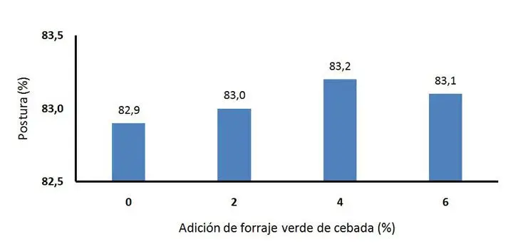 porcentaje-de-postura-de-gallinas-con-o-sin-FVH-de-cebada Gráfico de Porcentaje de postura de gallinas con o sin FVH de cebada