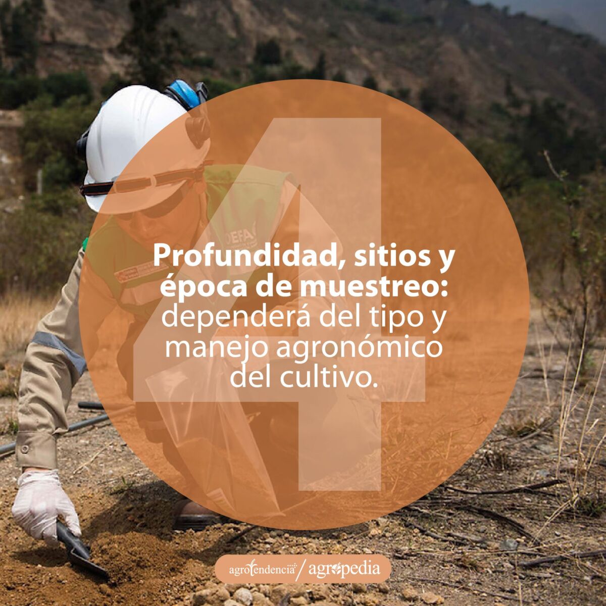 hombre tomando con una pequeña pala muestra de suelo para su análisis