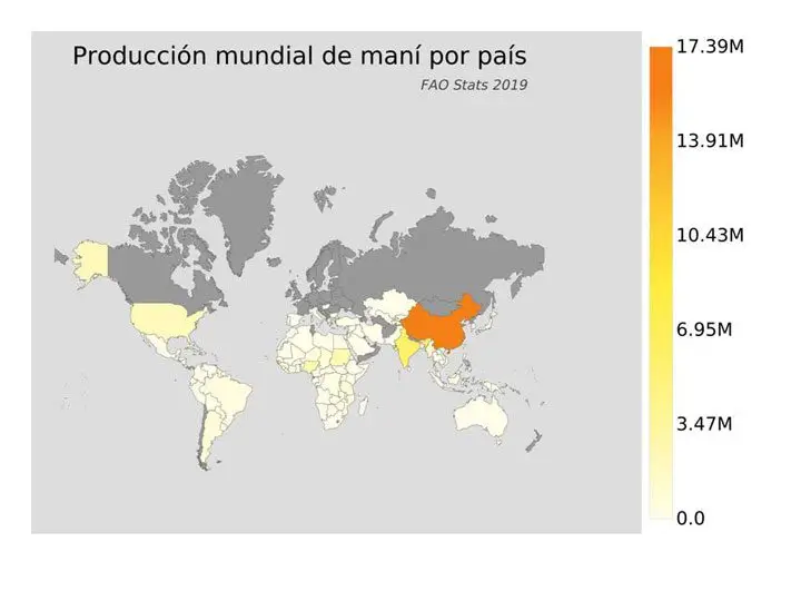 Mapa de producci&oacute;n mundial de man&iacute;