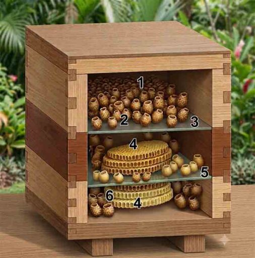 Esquema de estructura de caja INPA para meliponicultura