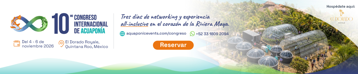 banner promocional del congreso internacional de acuaponia fondo compuesto de instalaciones acuaponicas 